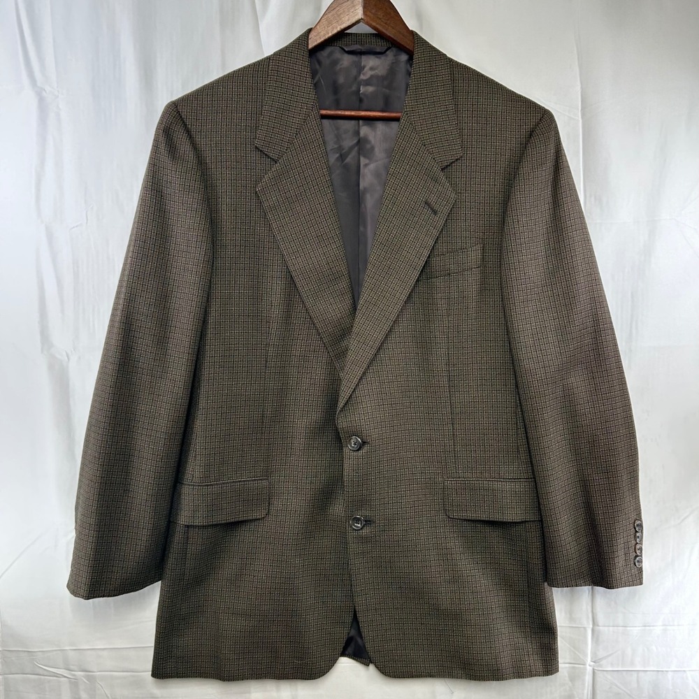 Hickey Freeman Blazer Mens 43L Brown Silk Wool Check Boardroom Neiman Marcus